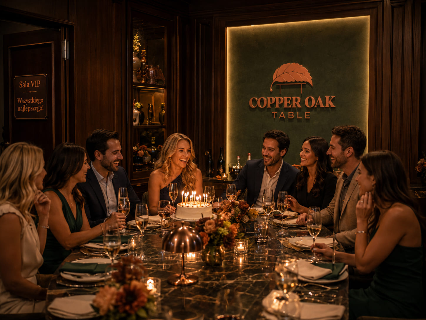 Prywatna kolacja urodzinowa w sali VIP Copper Oak Table